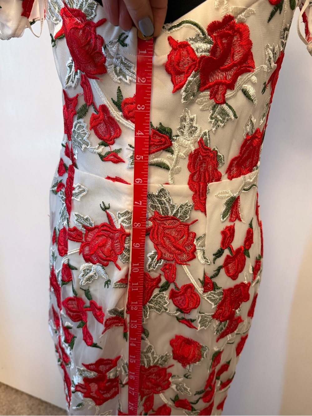 Soieblu Floral Off-Shoulder Gown with Red Rose Embellishments - Picture 6 of 12